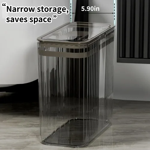 Miniatura 5 de Bote de basura transparente, cubos de basura de baño con tapas, bote de basura de 3.5 galones para dormitorio, oficina, cesta de basura delgada
