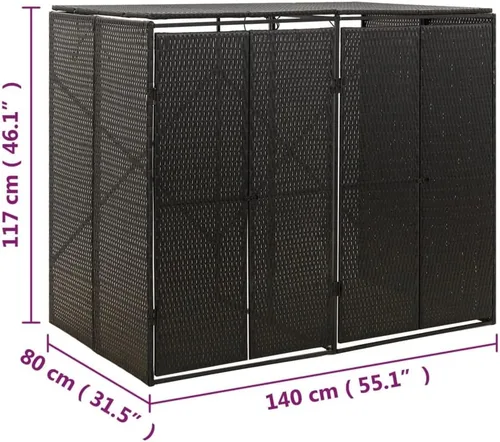 Miniatura 7 de vidaXL - Cobertizo doble de ratán de polietileno, duradero, resistente a la intemperie, tapa de fácil acceso, puerta frontal con cerradura