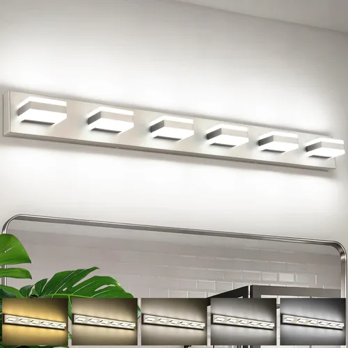 Miniatura 17 de SOLFART Luces de tocador de baño negras regulables LED modernas sobre el espejo, iluminación de baño negra para la pared del baño S8568 (5 luces)