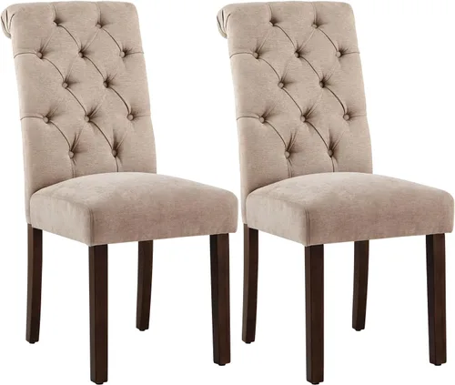 Miniatura 12 de Juego de 2 sillas de comedor capitoné, sillas de comedor Parsons tapizadas, sillas auxiliares de cocina de tela con patas de madera, beige