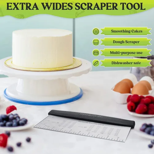 Miniatura 3 de HULISEN Raspador de banco grande para hornear, rascador de masa de 10 pulgadas con escala de medición, raspador de pasteles de acero inoxidable