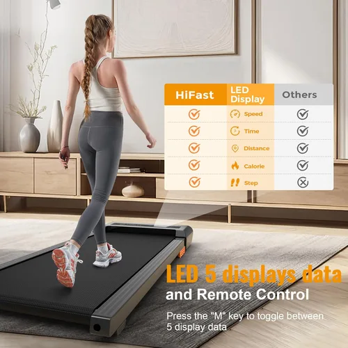 Miniatura 5 de HiFast Caminadora Plegable, Cinta de Correr de 2.5HP Bajo el Escritorio para Oficina en Casa, Capacidad de 300 Libras, Caminadoras Portátiles