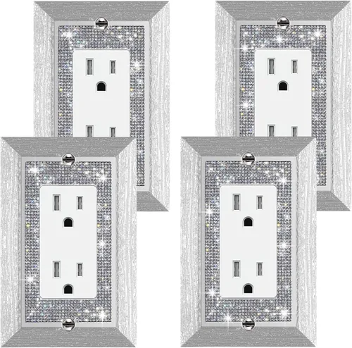Miniatura 19 de 1 pieza Cubiertas de enchufe brillantes con diamantes de imitación, placas de pared para cubrir interruptores de luz, placa decorativa de imitación