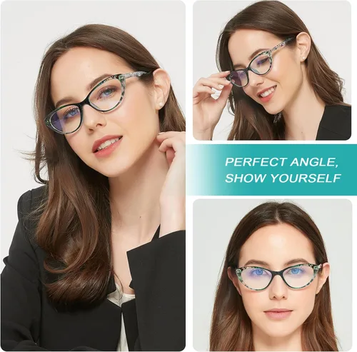 Miniatura 7 de EYEURL Gafas de lectura de ojo de gato para mujer, paquete de 2 unidades, con bloqueo de luz azul, para mujer, bisagra de resorte, patrón de moda +
