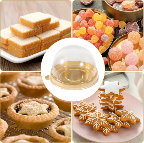 Miniatura 3 de Cabilock 50 piezas de plástico transparente mini caja para cupcakes titulares con tapa de cúpula de yema de huevo, hojaldre Mooncake contenedor