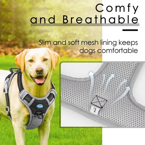 Miniatura 3 de ThinkPet Arnés deportivo transpirable, antitirones para perro, con asa, arnés reflectante y ajustable para perros medianos o grandes, clip trasero