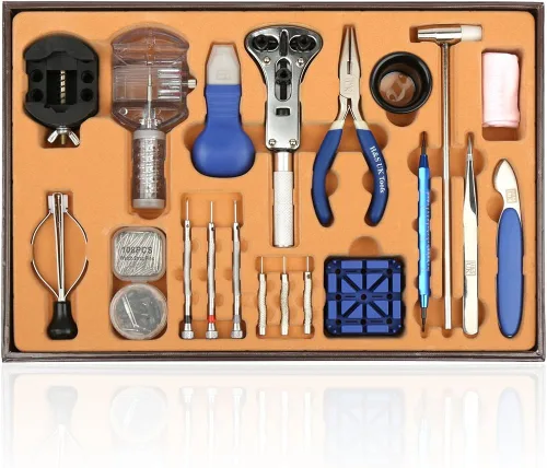 Miniatura 6 de H&S - Kit de herramientas de reparación de relojes, 155 piezas, herramientas para extracción de eslabones y espalda y ajuste de correa, viene en una