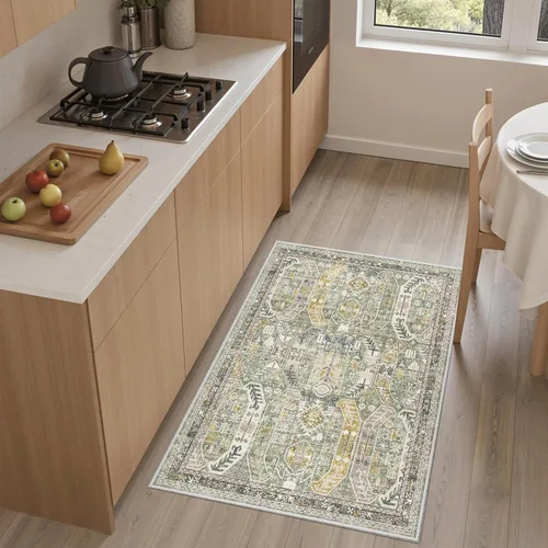 Miniatura 745 de Madane Tapete lavable de 2 x 10 pies para pasillo, cocina, recibidor, clásico, suave, antideslizante para interiores, casa de campo, baño, sala