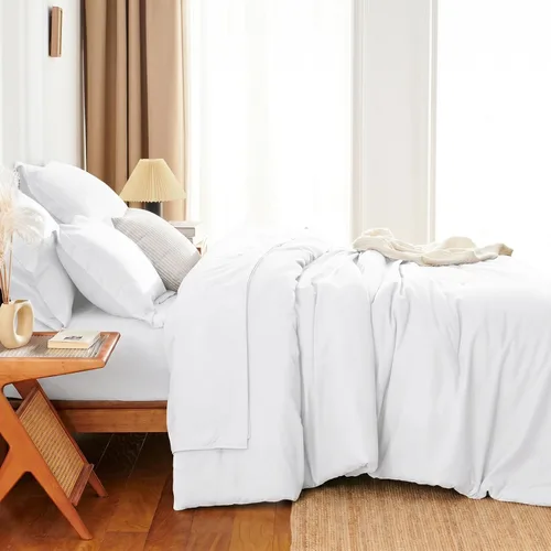 Miniatura 8 de Juego de edredón blanco queen, 7 piezas cama en una bolsa, juego ligero de ropa de cama queen, juego de 7 piezas para todas las estaciones, suave