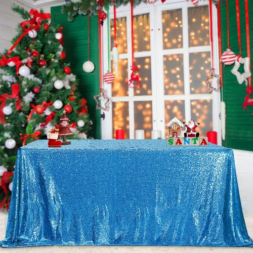 Miniatura 82 de B-COOL Mantel de lentejuelas de 60 x 102 pulgadas, mantel de cumpleaños rectangular azul bebé, brillante, duradero, boda, fiesta, restaurante