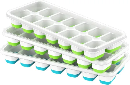 Miniatura 8 de ChefAide Bandeja para cubitos de hielo con tapa, 4 paquetes de 56 cubos, bandejas apilables duraderas para cubitos de hielo para congelador