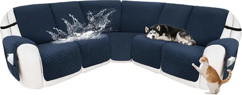 Miniatura 67 de Fundas para sofá modular reclinable, de terciopelo en forma de L, funda de consola central para perros y mascotas, lavable antideslizante, 1 funda