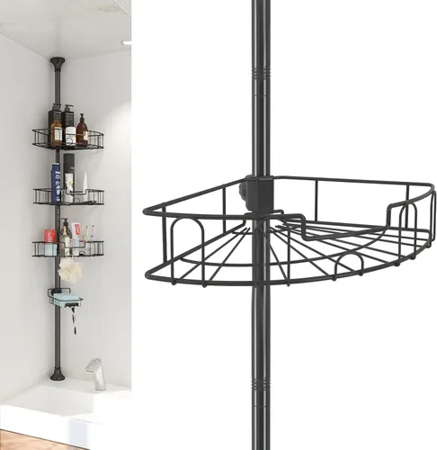 Organizador de ducha, 39 a 125 pulgadas de altura ajustable con 4 estantes ajustables, organización y almacenamiento para estantes de esquina de