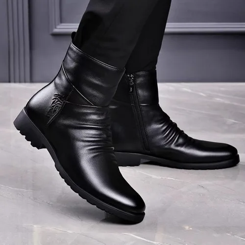 Miniatura 5 de Botines de vestir de cuero negro para hombre, botas cortas casuales de negocios con cremallera para otoño e invierno 2023