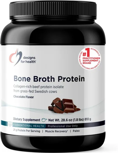 Designs for Health Proteína en polvo de caldo de hueso, 0.74 oz de aislado de proteína de carne de res rica en colágeno alimentado con pasto,