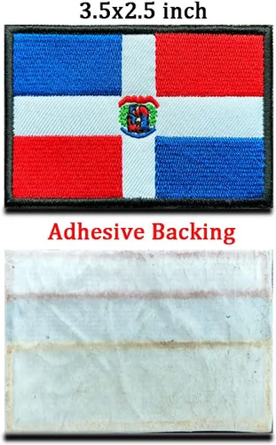 Miniatura 2 de 2 parches bordados con la bandera de República Dominicana, uniforme militar nacional dominicano, emblema para coser con plancha, 3.5 x 2.5 pulgadas