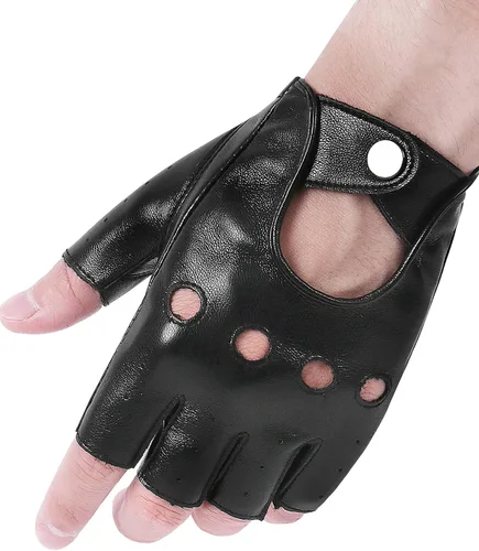 FLORVIV Guantes negros sin dedos de piel sintética gótica gótica Cosplay disfraz punk Halloween actuación para mujeres y niñas