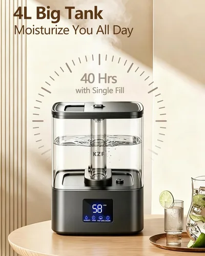 Miniatura 2 de KZF Humidificadores de llenado superior de 4 L para dormitorio y tiempo de funcionamiento de 40 horas, humidificador de niebla fría, 3 niveles