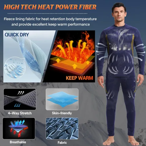Miniatura 5 de romision 2 Pack Thermal Underwear for Men Long Johns Fleece Lined Hunting Gear Bottom Top Set Base Layer Cold Weather XS-4XL