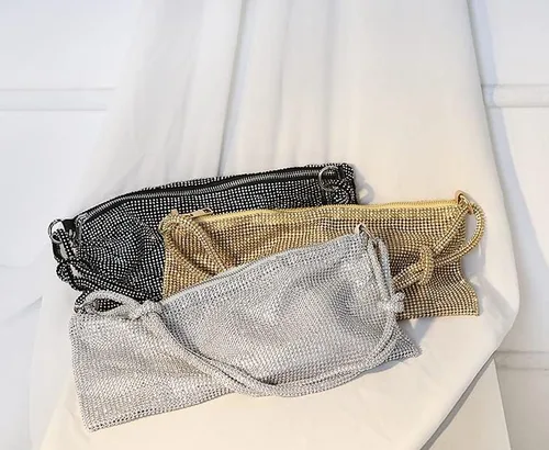 Miniatura 3 de UMREN Bolsos Hobo con diamantes de imitación para mujer, elegante bolso de noche de cristal brillante para fiesta, club, boda