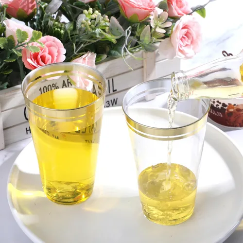Miniatura 3 de Sliner 50 vasos de plástico duro con doble aro, copas de vino resistentes para vacaciones, Navidad, Año Nuevo, suministros de fiesta de cumpleaños