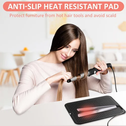Miniatura 2 de Alfombrilla grande de silicona resistente al calor para herramientas de cabello: rizador, plancha, alisador de pelo - Funda portátil