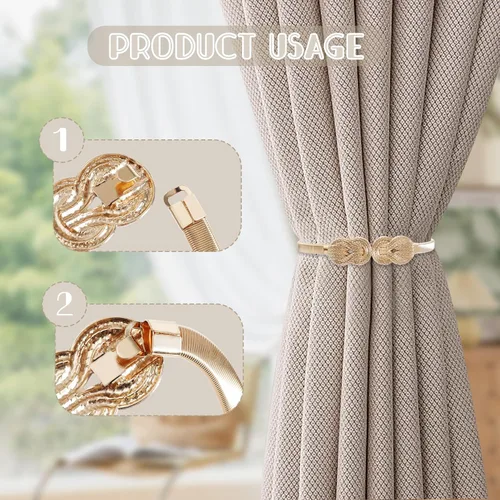Miniatura 3 de 2Pcs Gold Curtain Tiebacks Shiny Metal Curtain Holdbacks with Exquisite Knot, Elegant Curtain Buckle for Living Room, Bedroom, Office Window