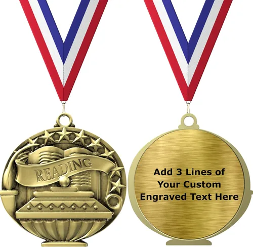 Miniatura 7 de Express Medals Pack of 10 (or More) Engraved Scholastic Academic Award Medals with RWB Neck Ribbons