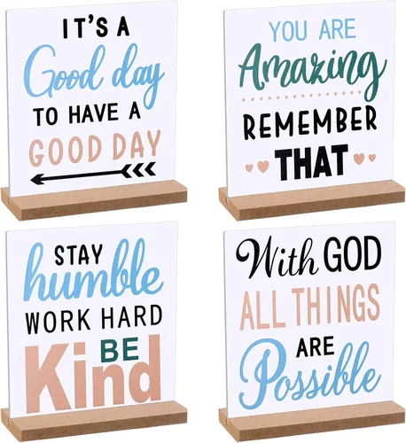 Miniatura 9 de 4 Piezas Regalos Inspiradores Decoración Escritorio Oficina Citas Motivacionales Positivas Regalos Reconocimiento Empleados Letrero Placa Madera