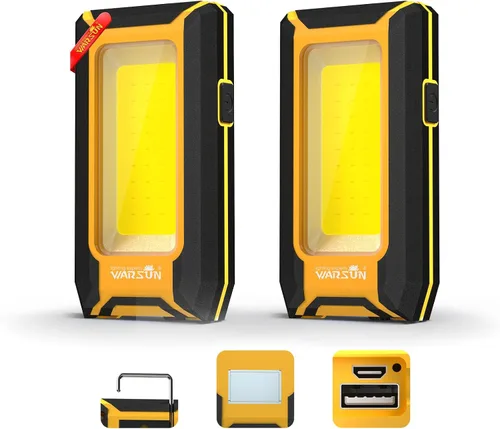 WARSUN Luz de trabajo recargable LED de 2 piezas, luces de trabajo portátiles COB magnéticas, 40 W 1500 lúmenes, gancho colgante de metal, 3 modos