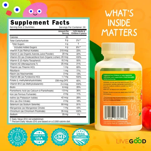Miniatura 3 de LIVEGOOD Gomitas multivitamínicas orgánicas para niños, multivitamínico para niños, vitamina D para niños pequeños y niños, vitaminas orgánicas