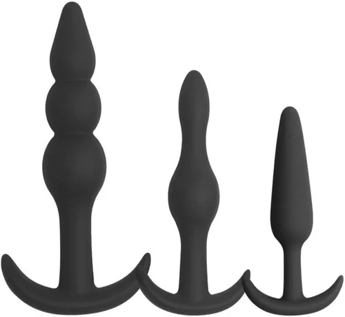 ERUN Tapón anal de silicona con cuentas de tapón anal, paquete de 3 tapones anales, juego de entrenamiento desde principiantes hasta jugadores