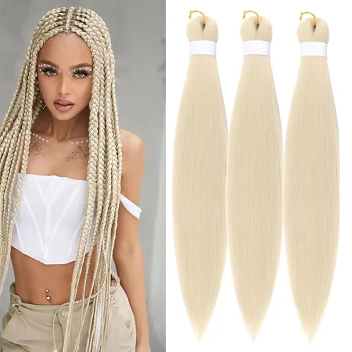 Miniatura 27 de Extensiones de cabello trenzado preestiradas para mujer, trenzas de caja, suave, sintético, sin nudos, textura Yaki, ajuste de agua caliente