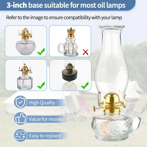 Miniatura 2 de Lámpara de aceite de repuesto para chimenea, pantalla de vidrio transparente de huracán con estilo ondulado, base de 3 pulgadas para lámparas