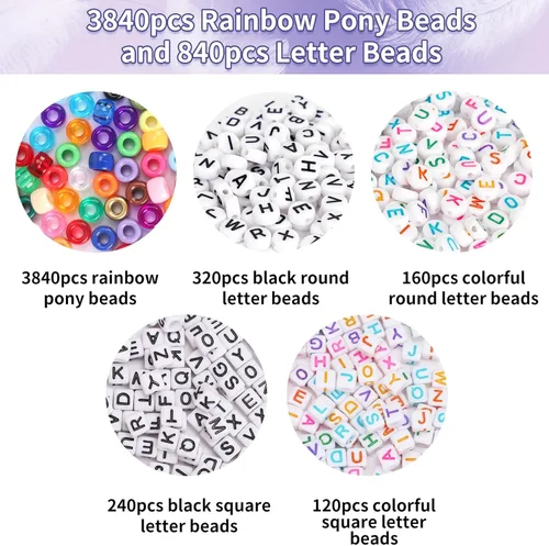 Miniatura 3 de QUEFE Kit de pulseras de 4680 piezas de cuentas de pony para hacer pulseras de amistad, juego de 120 colores de cuentas Kandi para hacer joyas, 3840