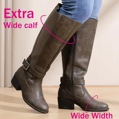 Miniatura 2 de Luoika Botas altas hasta la rodilla extra anchas para mujer, botas altas de invierno de ancho ancho.