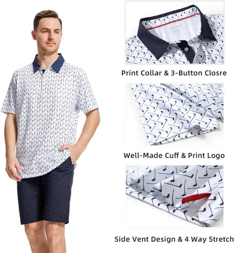 Miniatura 3 de Camisa de golf para hombre que absorbe la humedad, ajuste seco, estampado, manga corta, polo para hombre