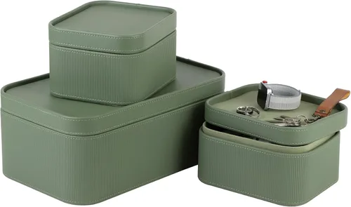 Miniatura 13 de HofferRuffer Cajas de almacenamiento decorativas de piel sintética, cestas de almacenamiento a prueba de polvo con tapas y bandejas, contenedores