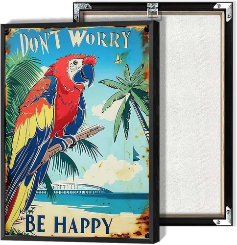 Miniatura 13 de Póster de decoración de bar Tiki con texto en inglés "Don't Worry, Be Happy Parroth", póster hawaiano para decoración del hogar, adecuado para Multi