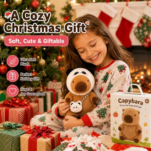 Miniatura 7 de Capybara Peluche con 9 piezas de Ropa y Accesorios, 10.2 pulgadas Lindo Animal de Peluche Capybara, Juguetes de Peluche para Vestir, Lindos Peluches
