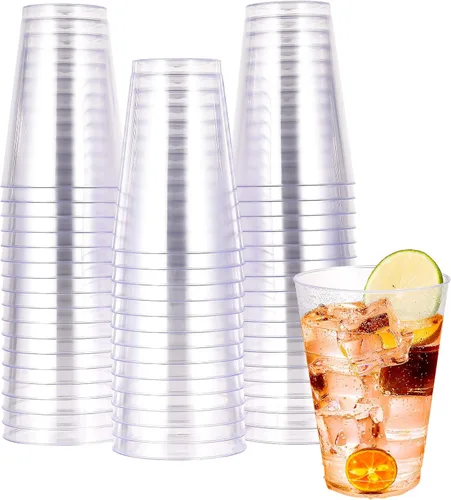 JOLLY CHEF Vasos de plástico transparente de 14 onzas, paquete de 50 vasos de fiesta resistentes, vasos de plástico desechables para cócteles de