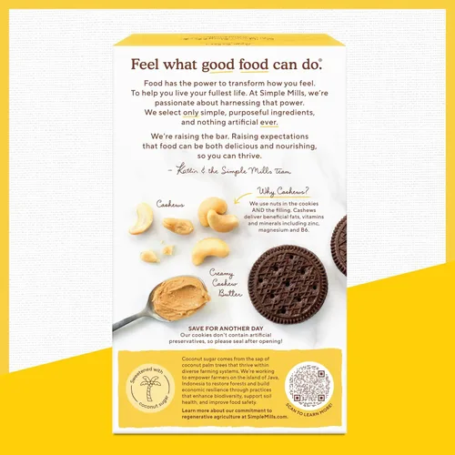 Miniatura 6 de Simple Mills Paquete variado de galletas sándwich (crema cremosa de mantequilla de maní y cacao, anacardos creme), sin gluten, veganas, bocadillos