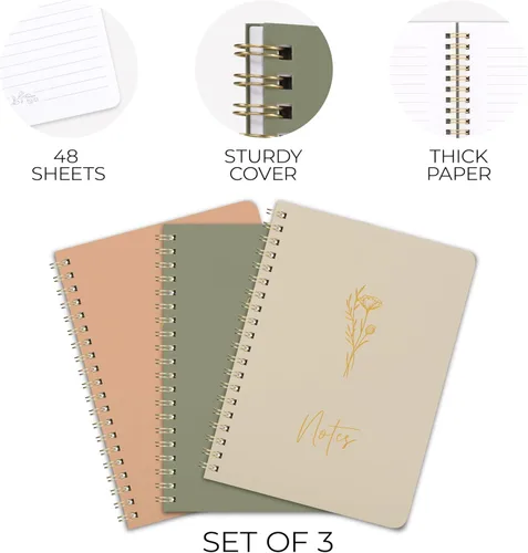 Miniatura 7 de ZICOTO Set de 3 Cuadernos de Espiral Estéticos para Mujeres - Lindo Diario/Cuaderno de 7x5 con Páginas Rayadas de Regla Universitaria - Suministros