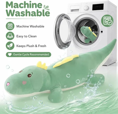 Miniatura 6 de Tianmihou Almohada corporal de dinosaurio gigante de 32 pulgadas, lindo animal de peluche largo de dinosaurio, juguete de peluche grande