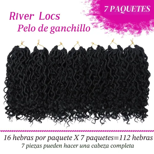 Miniatura 3 de Goddess Locs - Cabello de ganchillo de 10 pulgadas, 7 paquetes de cabello de ganchillo bohemio sintético para mujeres negras, rastas de ganchillo #1B