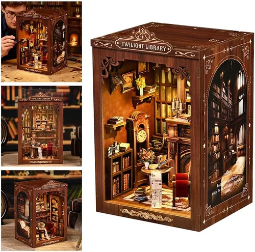 Kits de rincón de libros para adultos, rompecabezas de madera 3D para casa de muñecas, estantería en miniatura para casa de muñecas, decoración de