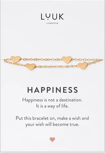 LUUK LIFESTYLE Pulsera de acero inoxidable con colgante y tarjeta de felicidad, filigrana y joyería minimalista para mujer, idea de regalo única,