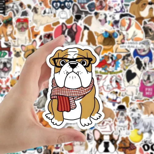 Miniatura 3 de Paquete de 100 calcomanías de Bulldog, calcomanías de vinilo lindas de Bulldog para juego, calcomanías para portátil, parachoques, botellas de agua