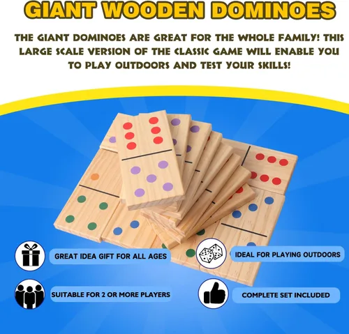 Miniatura 3 de GSE Games & Sports Expert Dominó grande de madera con puntos multicolores, juego de dominó de 28 piezas de 7 x 3.5 pulgadas con bolsa