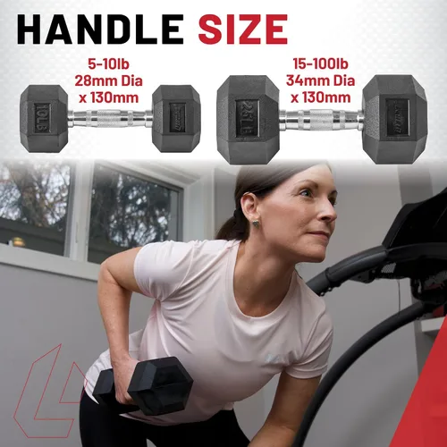 Miniatura 4 de Lifeline Mancuernas hexagonales de fitness, mancuernas hexagonales envueltas en goma, calidad premium, mango moleteado ergonómico, campanas tontas